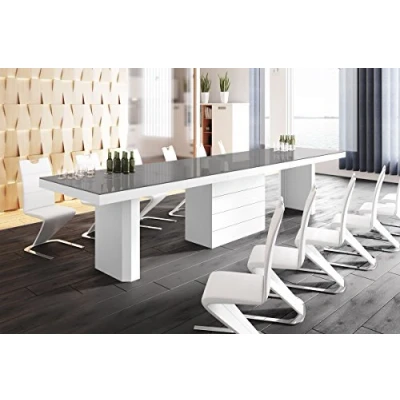 Abbildung von HU Design Esstisch HE 777 Hochglanz oder Matt/ausziehbar auf 5 Verschiedene Maße 140/188 / 236/284 332 cm (Grau Hochglanz/Weiß Hochglanz)