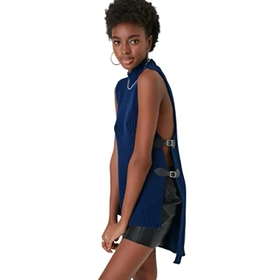 Abbildung von TRENDYOL Damen High Neck Plain Slim Vest Sweater, Marineblau, S EU
