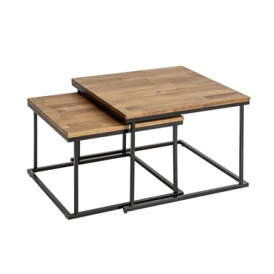 Abbildung von RIVERBANK® Couchtisch aus Eiche &amp; Metall, Hochwertige Satztische Holz im 2er Set Eckiger Sofa Tisch Wohnzimmertisch Echtholz 49cm hoch Moderner Couch Beistelltisch, Dunkelbraun