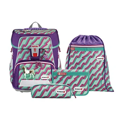 Abbildung von Step by Schulranzen Set Space Schleich „Horse Club“ 5 teilig, lila grün, Design, ergonomischer Tornister mit Reflektoren, höhenverstellbar Hüftgurt für Mädchen 1. Klasse, 20L