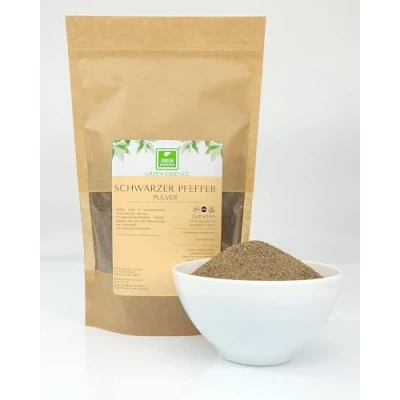 Abbildung von Pfeffer schwarz gemahlen 250 g von der Grünen Essenz schwarzer Pulver Universalgewürz 100% natürlich ohne Zusätze vegan Gewürz gemahlene Pfefferkörner (250 Gramm)
