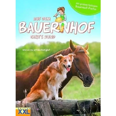 Abbildung von Auf dem Bauernhof geht&#039;s rund mit großem farbigem Poster: Was es zu entdecken gibt