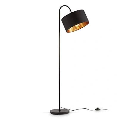 Abbildung von B.K.Licht Stehlampe Stehleuchte Retro Stoff E27 schwarz gold BKL1419, ohne Leuchtmittel, &quot; Schwenkbar Stoffschirm 1 flammig 30 cm 140 Kabel mit Fußtaster