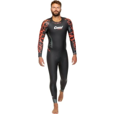 Abbildung von CRESSI Kuwae Man Monopiece Swimsuit, Black/Red 2/3/4mm, S Herren Einteiler speziell für Schwimmen und Freitauchen Entwickelt, glatte Neopren Außenseite, Schwarz/Rot