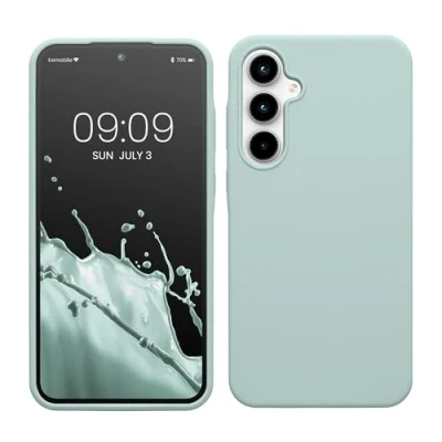 Abbildung von kwmobile Hülle kompatibel mit Samsung Galaxy A35 Silikon Handy Case Handyhülle weiche Oberfläche kabelloses Laden Cool Mint