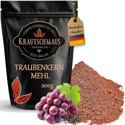 Abbildung von 200g Traubenkernpulver von Krautschmaus, schonend gemahlen, Traubenkernmehl zum Backen und Kochen, ohne Zusatzstoffe
