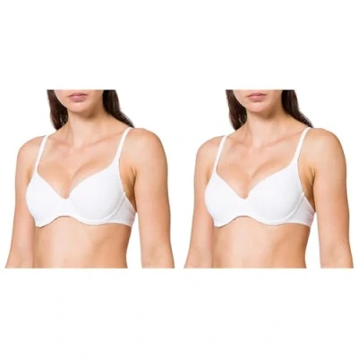 Abbildung von Nur Die T Shirt Bügel BH aus weicher Mikrofaser nahtlos vorgeformte gepaddete Cups unsichtbar unter der Kleidung Push Up Effekt Damen, weiß, 80A