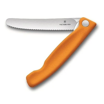 Abbildung von Victorinox Tafelmesser Swiss Classic Faltbares Gemüsemesser, Wellenschiff,orange, Blister