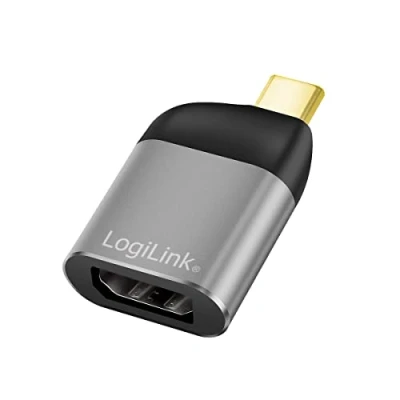 Abbildung von LogiLink USB 3.2 Gen2 Adapter Ultra HD 8K, Typ C (Stecker) zu DisplayPort (Buchse), Farbe: Schwarz/Grau