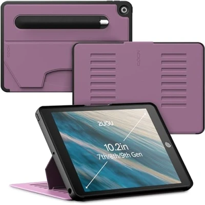 Abbildung von ZUGU iPad 10.2 Hülle 2021/2020 / 2019, schlanke Schutzhülle für die iPad9 iPad8 iPad7, 8 Winkel Ständer magnetisch, Stifthalter, Auto Sleep/Wake UP [ Beere Violett ]