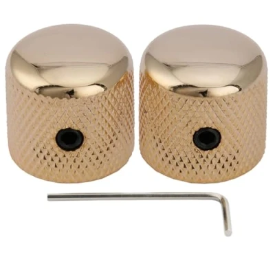 Abbildung von Musiclily Pro 6mm Stahl Gitarren Knöpfe Potiknopf Dome Knobs mit Schraubbar für Telecaster E Gitarre/Precision Bass, Gold (2er Set)