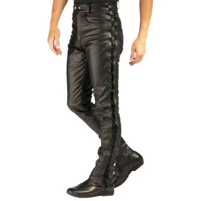 Abbildung von Roleff Racewear Lederhose mit seitlicher Schnürung, Schwarz, 46H