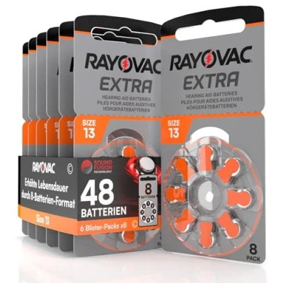 Abbildung von 48 Hörgerätebatterien Rayovac Extra 13. 6x8 Stück