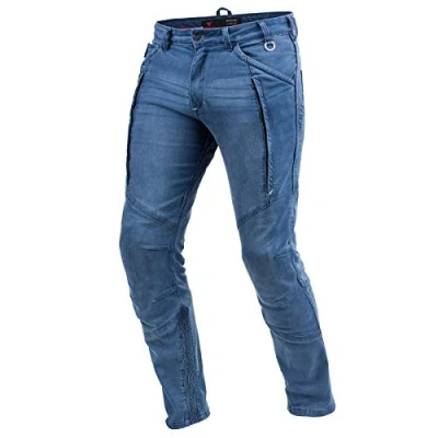 Abbildung von SHIMA Ghost Motorradjeans Herren Belüftete Elastische Slim Fit Biker Motorradhose Männer mit Kevlar Verstärkungen, Knieprotektoren (Blau, 32)