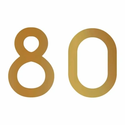 Abbildung von Zahlenaufkleber Nummer 80, Gold, 10cm (100mm) hoch, Aufkleber mit Zahlen in vielen Farben + Höhen, wetterfest