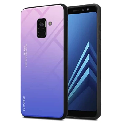 Abbildung von Cadorabo Hülle kompatibel mit Samsung Galaxy A8 2018 Schutzhülle TPU Silikon Case Glas Slim Kratzfest Weiche Gummi Rundumschutz für in Schwarz