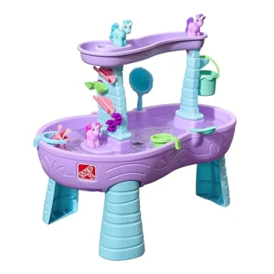 Abbildung von Step2 Rain Showers Wasserspieltisch Einhorn/Unicorn Großer Wassertisch mit 13 teiligem Zubehörset Garten Wasser Spieltisch für Kinder in Violett und Blau