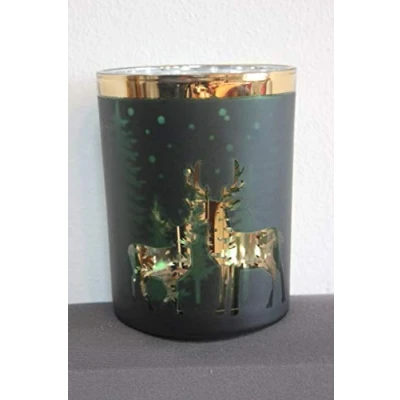 Abbildung von Goldbach Windlicht aus Glas mit Rentier (Bauernsilber) dunkelgrün/Silber, H 12,5 cm
