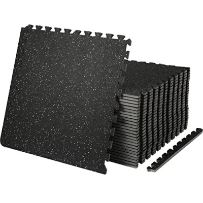 Abbildung von VEVOR Eva Schaum Fußmatten, Fitnessstudio Bodenbelag Set, 61 x cm, Schwarz, 25 teiliges rutschfeste Ineinandergreifende Puzzle Fliesen Schutzboden Set für den Haushalt, Training, Garage