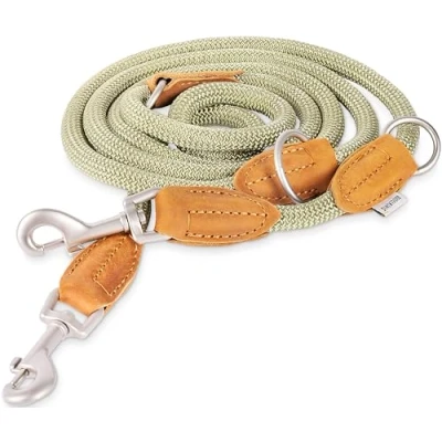 Abbildung von Rudelkönig Hundeleine 2,25m mit Leder, Elegante Führleine für große Hunde, Polyester (1 tlg), 3 fach verstellbare Tauleine