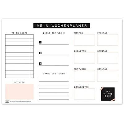 Abbildung von TYSK Design Schreibtischunterlage Rosa (Design wählbar) Tischunterlage aus Papier zum Abreißen DIN A3 To Do Liste Notizblock Wochenplaner