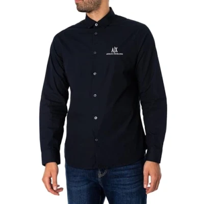 Abbildung von Armani Exchange Men&#039;s Ax Long Sleeve Icon Logo Button Shirt, Deep Navy, X Klein
