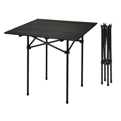 Abbildung von Spetebo Campingtisch Camping Klapptisch schwarz 70 x 69 cm (Artikel, 1 St., Rolltisch mit Tragetasche), Universal Gartentisch einrollbarer Tischplatte