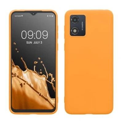 Abbildung von kwmobile Hülle kompatibel mit Motorola Moto E13 weiches TPU Silikon Case Cover geeignet für kabelloses Laden Fruity Orange