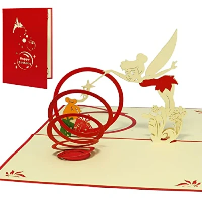 Abbildung von LINPOPUP® 3D Pop Up Karte Kindergeburtstag Geburtstag, Geburtstagskarte mit Umschlag, Happy Birthday Gutscheinkarte zum Geschenk für Kinder, Mädchen, Elfe, N14