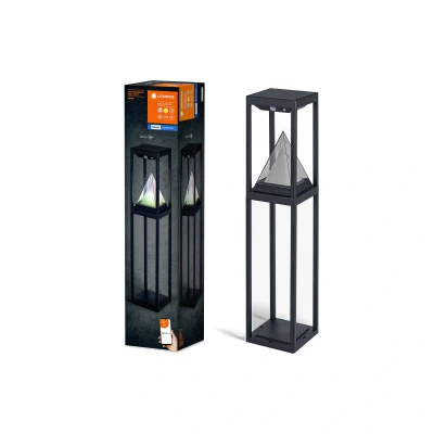 Abbildung von LEDVANCE SMART+ Outdoor Bluetooth Solar Wegeleuchte, mit warmweißem (3000K) und Farblicht, ohne Strom nutzbar, bis 2,5 Stunden Brenndauer bei 100% Licht, wiederaufladbar USB C Kabel, IP44, schwarz