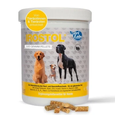 Abbildung von NutriLabs Irostol® Pellets für Hunde 500 g Nahrungsergänzungsmittel mit MSM, Biotin &amp; Omegafettsäuren wichtige Vitamine Mineralstoffe Ergänzungsfutter