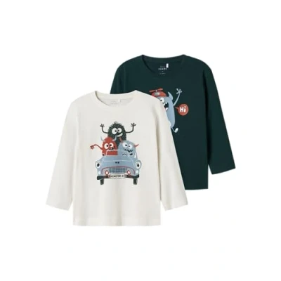 Abbildung von Name it Nmmvagno Loose 2 PACK Langarmshirt für Kinder, Größe: 92, Pine grove/jet stream