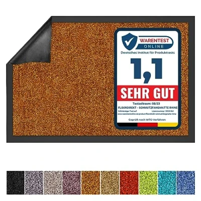Abbildung von Floordirekt Schmutzfangmatte Rhine waschbare &amp; leistungsstarke Fußmatte Sauberlaufmatte mit Rutschfester Rückseite Türmatte für den Eingangsbereich (Braun, 40 cm x 60 cm)