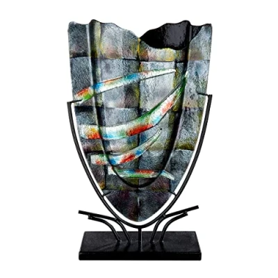 Abbildung von GILDE Glas art Design Dekovase aus mit Metallständer Geschenk für Frauen Geburtstag Valentinstag Muttertag Farbe: grau Höhe 48 cm
