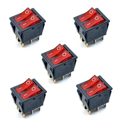 Abbildung von Oiyagai 5 Stück KCD4 AC 250V 16A Rotes Licht 6 polig ON/OFF Doppelt SPST 2 Wege Snap in Boat Rocker Switch