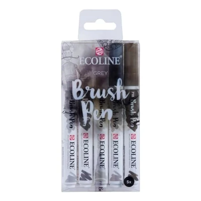 Abbildung von Ecoline Brush Pen Set mit 5 flüssigen Aquarellstiften Graufarbtöne Mischbare Pinselstifte für Handlettering, Zeichnen und Basteln