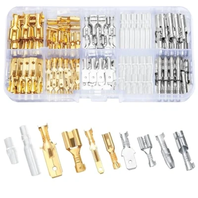 Abbildung von Vwoqiy 150 Stück 6,3mm 4,8mm 2,8mm Rundstecker Verbinder Kit, Messing Kabelschuhe Steckverbinder mit Isolationsabdeckung, Male &amp; Female Bullet Stecker Rundsteckhülsen Kfz Motorrad Crimpstecker