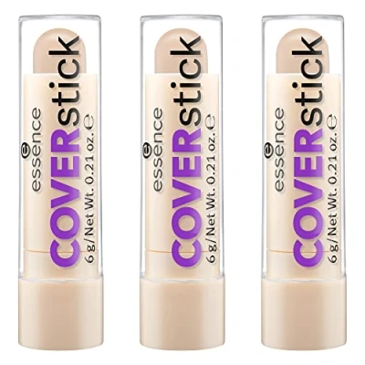 Abbildung von essence COVERstick, Concealer, Abdeckstift, Nr. 20 Matt Sand, nude, für Mischhaut, unreine Haut, farbkorrigierend, mattierend, matt, vegan, ölfrei, ohne Parfüm, 3er Pack (3 x 6g)