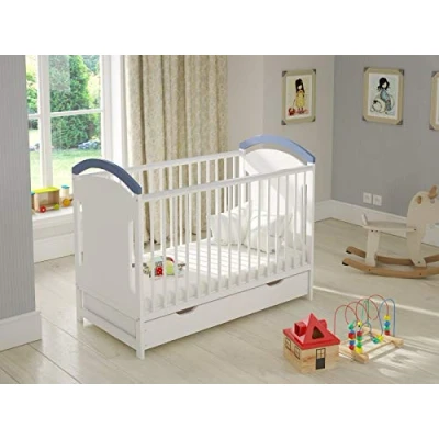 Abbildung von Love For Sleep Blau Babybett Gitterbett mit schublade aus Holz 120 x 60 cm umwandelbar in EIN Schlafsofa und Kleinkindbett