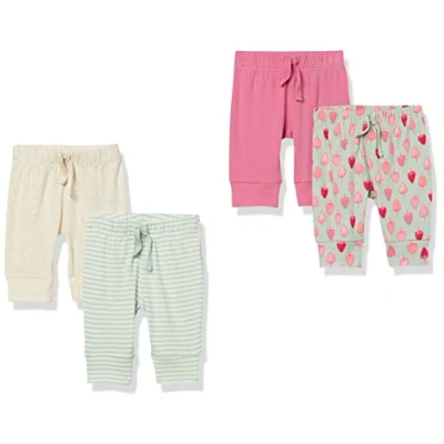 Abbildung von Amazon Essentials Baby Mädchen Baumwollhosen Zum Schlüpfen, 4er Pack, Rosa Beere, 3 6 Monate