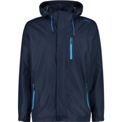 Abbildung von CMP Herren Regenjacke aus Ripstop Polyester mit abnehmbarer Kapuze, Schwarz Blau, 46
