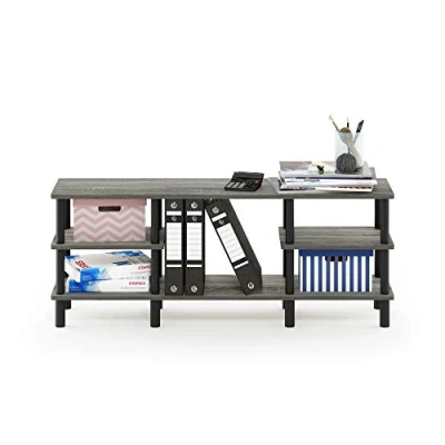 Abbildung von Furinno Mehrzweck TV Regal mit 3 Ebenen, holz, Französische Eiche Grau/Schwarz, 29.49 x 119.9 47.09 cm