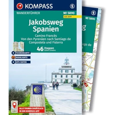 Abbildung von KOMPASS Wanderführer Jakobsweg Spanien, Camino Francés. Von den Pyrenäen nach Santiago de Compostela und Fisterra, 46 Etappen mit Extra Tourenkarte: GPS Daten zum Download