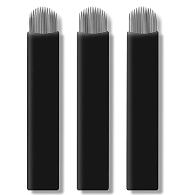 Abbildung von 50 Stück schwarze Microblading Nadeln 16U 0,18 mm Klinge Permanent Makeup Tattoo für manuellen Stift Verfügbare Größe 12U, 14U, 16U, 18U, 9F, 12F, 14F, 16F, 18F, 21F (16U)