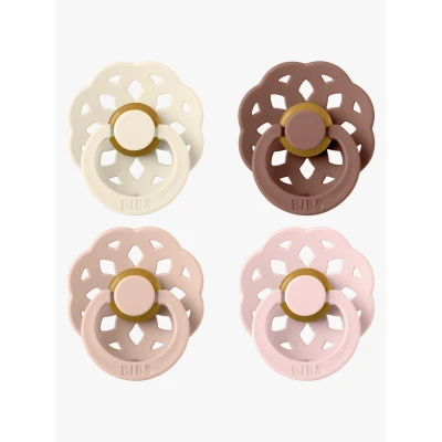 Abbildung von BIBS Boheme Schnuller 4er Pack. BPA frei. Kirschform Nippel. Naturkautschuk/Latex. Hergestellt in Dänemark. Größe 1 (0 6 Monate). Blush Mix