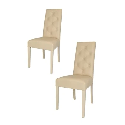 Abbildung von t m c s Tommychairs 2er Set Moderne Stühle Chantal für Küche und Esszimmer, robuste Struktur aus lackiertem Buchenholz Farbe Sand, gepolstert mit Kunstleder Sand bezogen