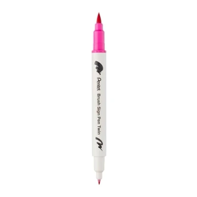 Abbildung von Pentel SESW30C T109E Brush Sign Pen Twin, Fasermaler mit zwei flexiblen Schreibspitzen, Tinte auf Wasserbasis, pink, 1 Stück, koralle