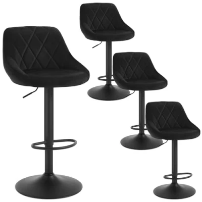 Abbildung von WOLTU 4 x Barhocker Tresenhocker, Gute gepolstert, Samt, Höhenverstellbar, Drehbar, Hocker, Schwarz BH219sz