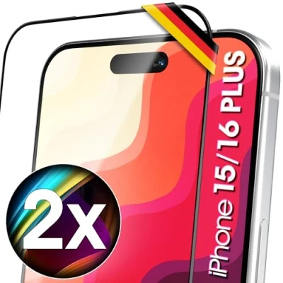 Abbildung von UTECTION 2X Full Screen Schutzglas für iPhone 16 PLUS &amp; 15 6.7&quot; &gt; Perfekte Größe beide Modelle Kinderleichte Anbringung Ultra Robust und langlebig Hier kaufen Sie Qualität