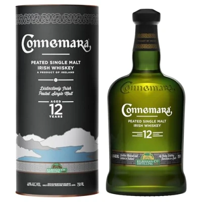 Abbildung von Connemara 12 Jahre mit Geschenkverpackung getorfter Single Malt Irish Whiskey rauchiges Aroma 40% Vol 700ml Einzelflasche